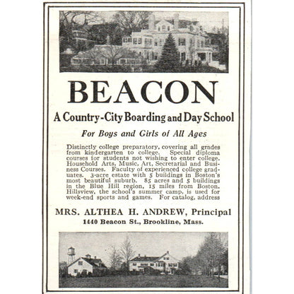 Beacon Boarding & Day School Brookline MA Althea H. Andrew - 1921 Ad TJ7-S