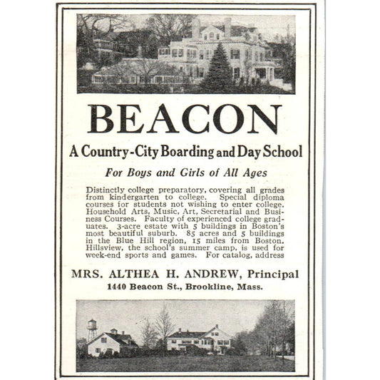 Beacon Boarding & Day School Brookline MA Althea H. Andrew - 1921 Ad TJ7-S