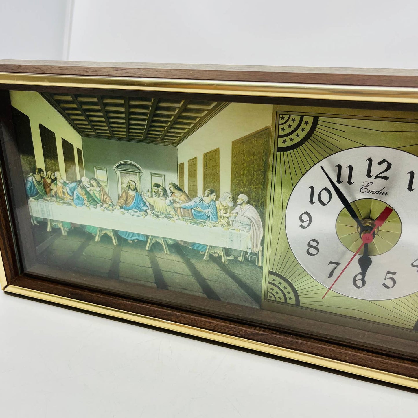 Vintage 1970s Emdur Jesus The Last Supper Chromium Wall Clock WORKS 14 x 7 TC5