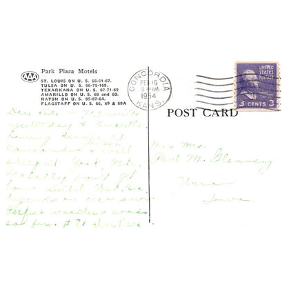 Park Plaza Motels 1954 AAA - Postcard TJ8-1
