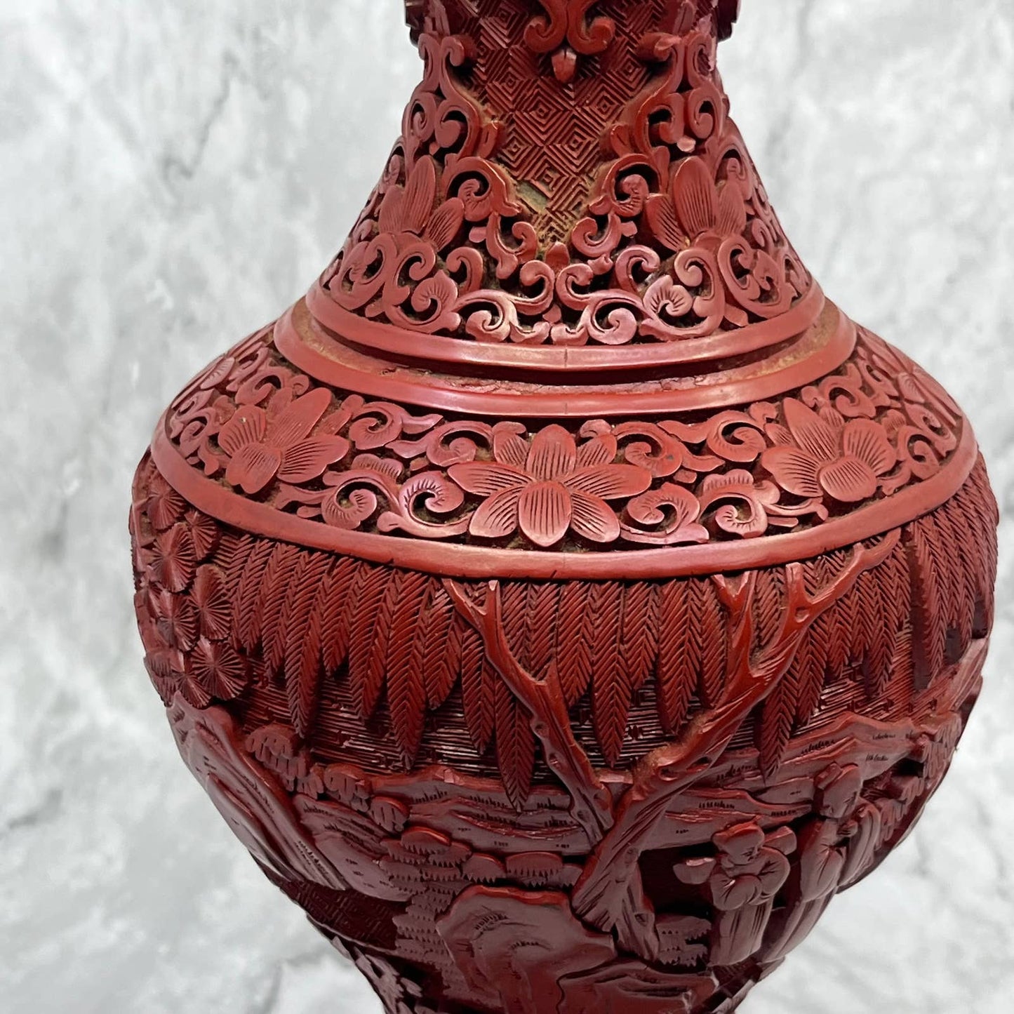 Vintage MCM Asian Chinese Cinnabar Lacquer Style Table Lamp WORKS 15" TI7