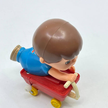 1970s Vintage Tomy Toy Wind Up Boy Riding Red Wagon Taiwan WORKS TH9