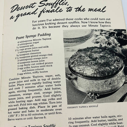 1938 Miss Dine About Town: Marvelous Meals with Minute Tapioca Cookbook TA8