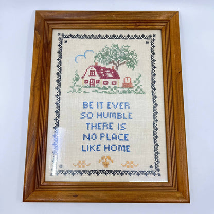 Vintage Original Framed Crewel Cross Stitch Sampler No Place Like Home 11x14 TE6
