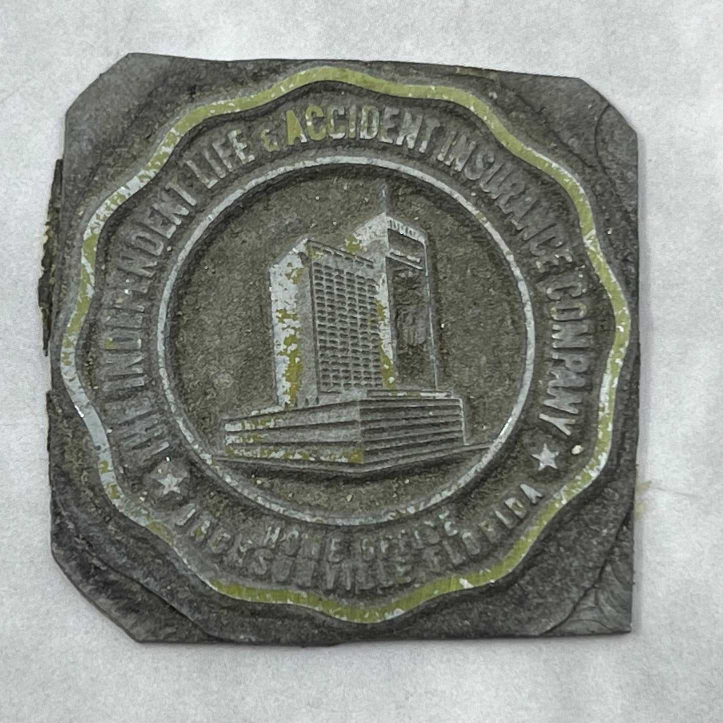 Vintage Printers Block Plate Independent Life Insurance Jacksonville FL SE829