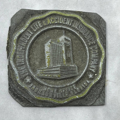 Vintage Printers Block Plate Independent Life Insurance Jacksonville FL SE829