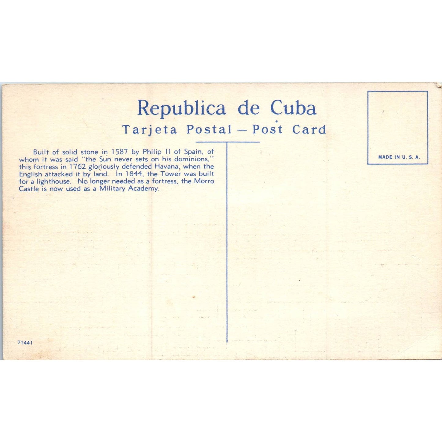 Morro Castle Linen Havana Cuba Original Postcard TK1-P16