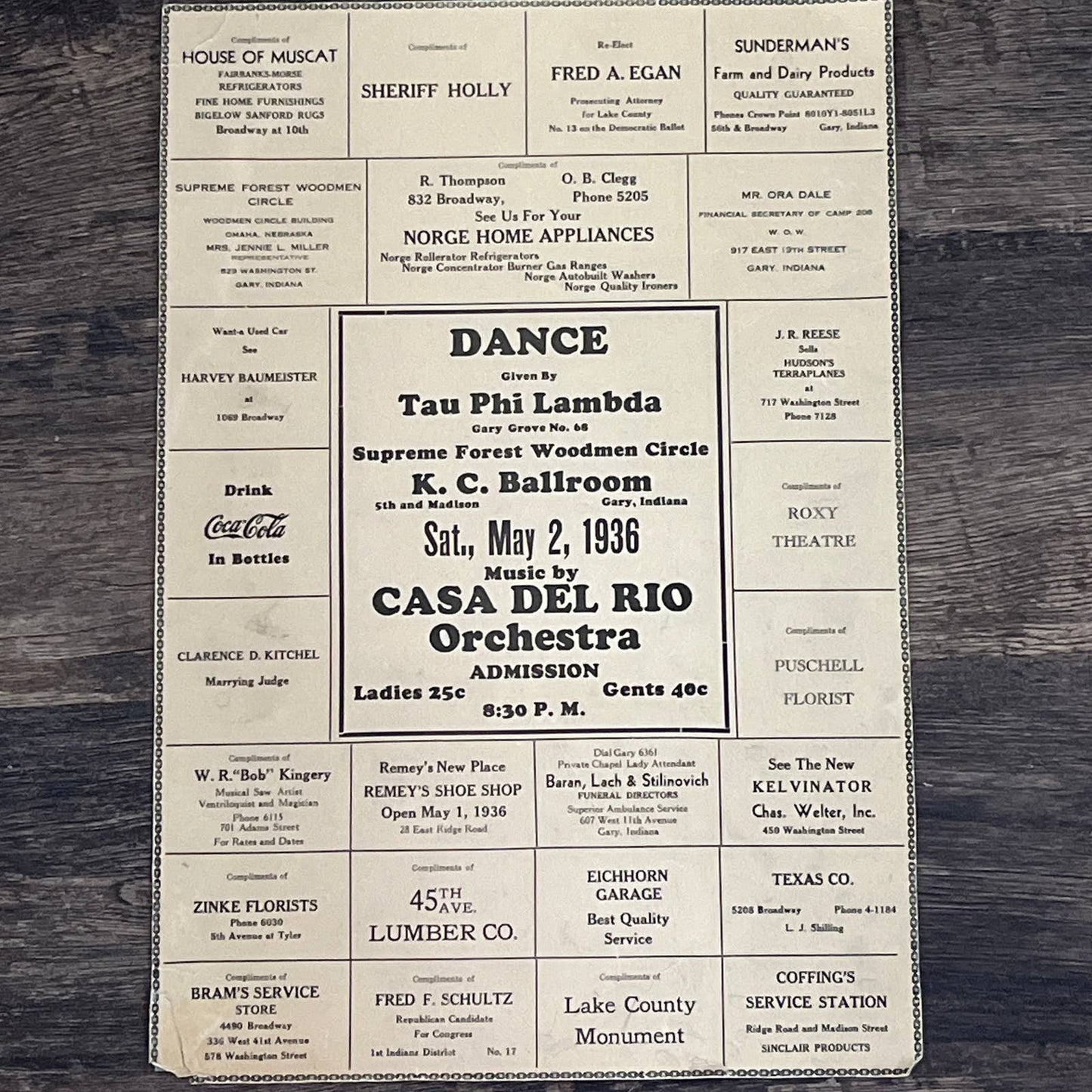 1936 Poster DANCE Tau Phi Lambda K. C. Ballroom Gary, Indiana 19 x 13" FL3