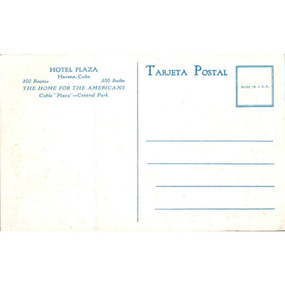 Hotel Plaza Central Park Havana Cuba Original Postcard TK1-P16