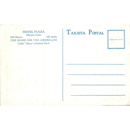 Hotel Plaza Central Park Havana Cuba Original Postcard P3-1