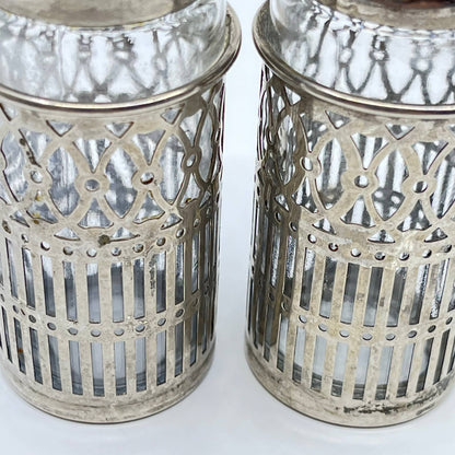 Vintage Silver Plate and Glass Salt & Pepper Shakers TF5