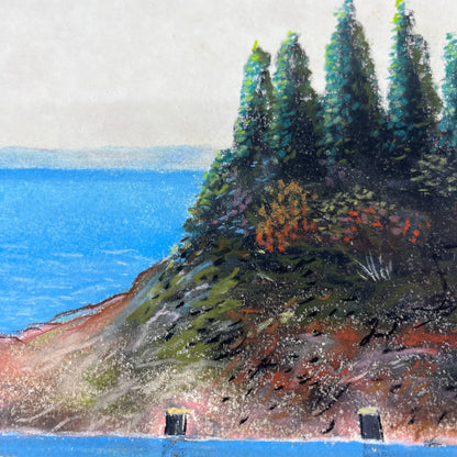 c1920 Original Art Oil Pastel Lake Landscape Signed B. Nerebier 11.5x15” FL3