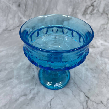Vtg Indiana Glass King's Crown Imperial Blue Candy Dish Compote Thumbprint TA9