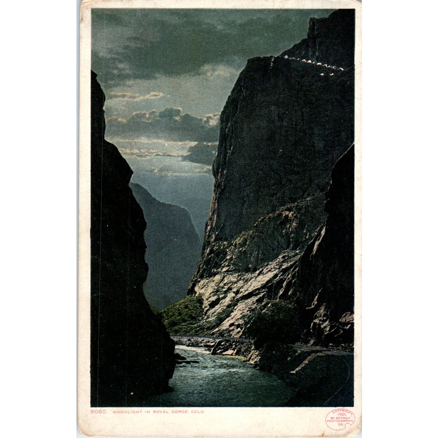 1908 Moonlight in Royal Gorge Colorado Original Postcard P2-2
