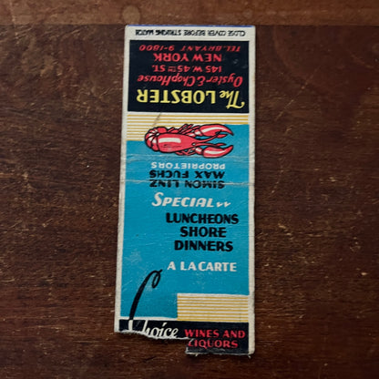 The Lobster Oyster & Chop House New York Advertising Matchbook Cover MM11-5
