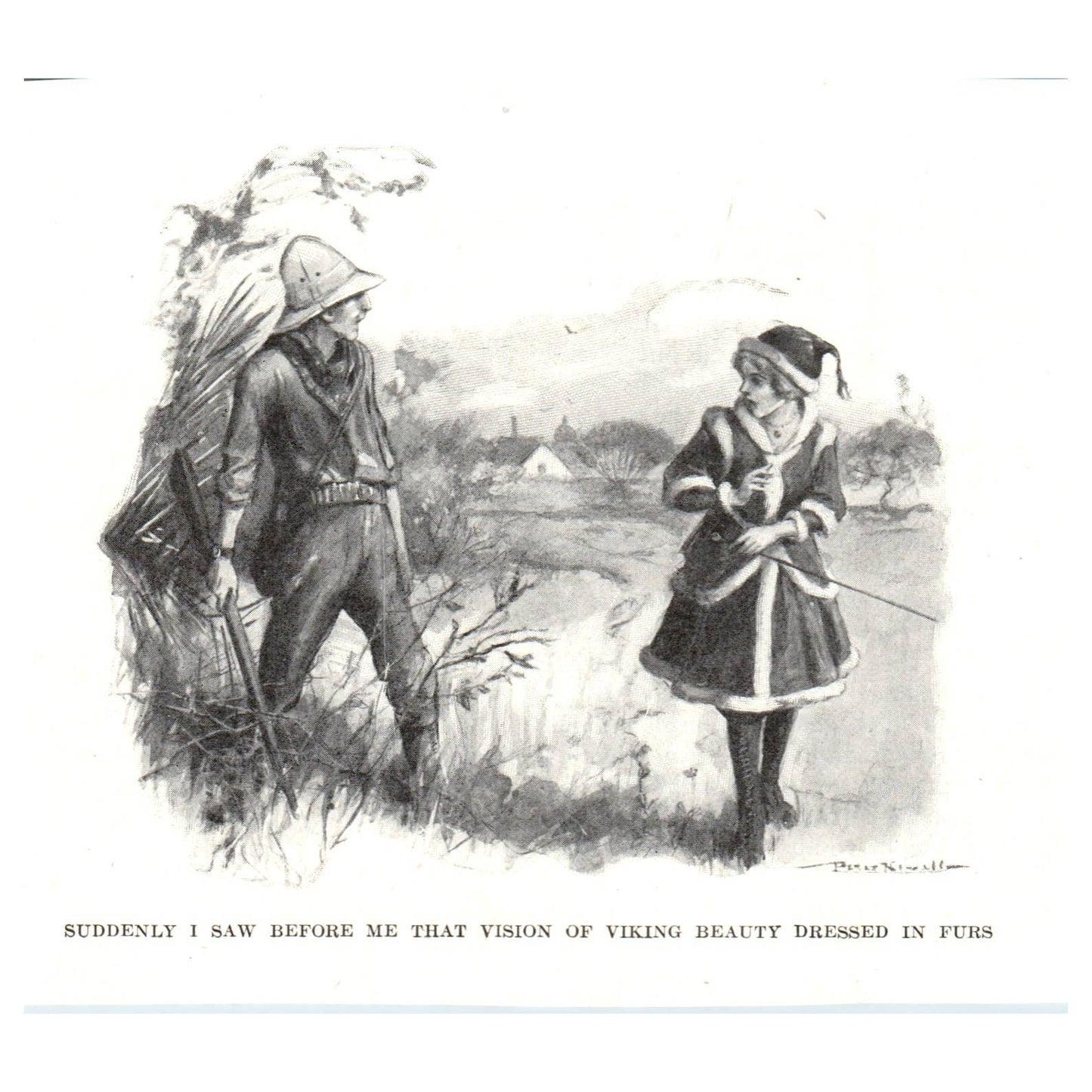 Vision of a Viking Beauty Dressed in Furs - 1921 Original Illustration TJ7-S