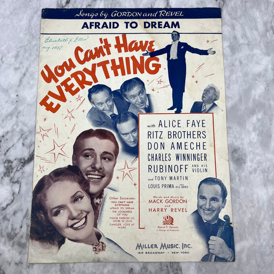 Afraid To Dream 1937 Alice Faye You Can't Have Everything Sheet Music V42-4