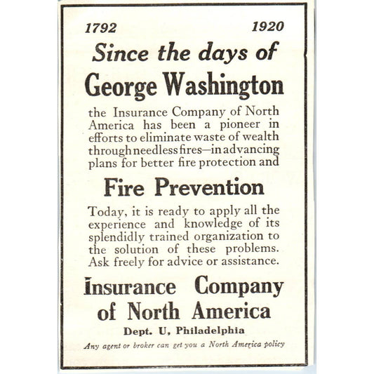 c1920 Harper's Magazine Ad - George Washington Fire Prevention Insurance EA3-4