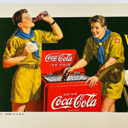 1942 Coca-Cola Coke Advertising Ink Blotter Lithograph Boy Scouts Wholesome C4