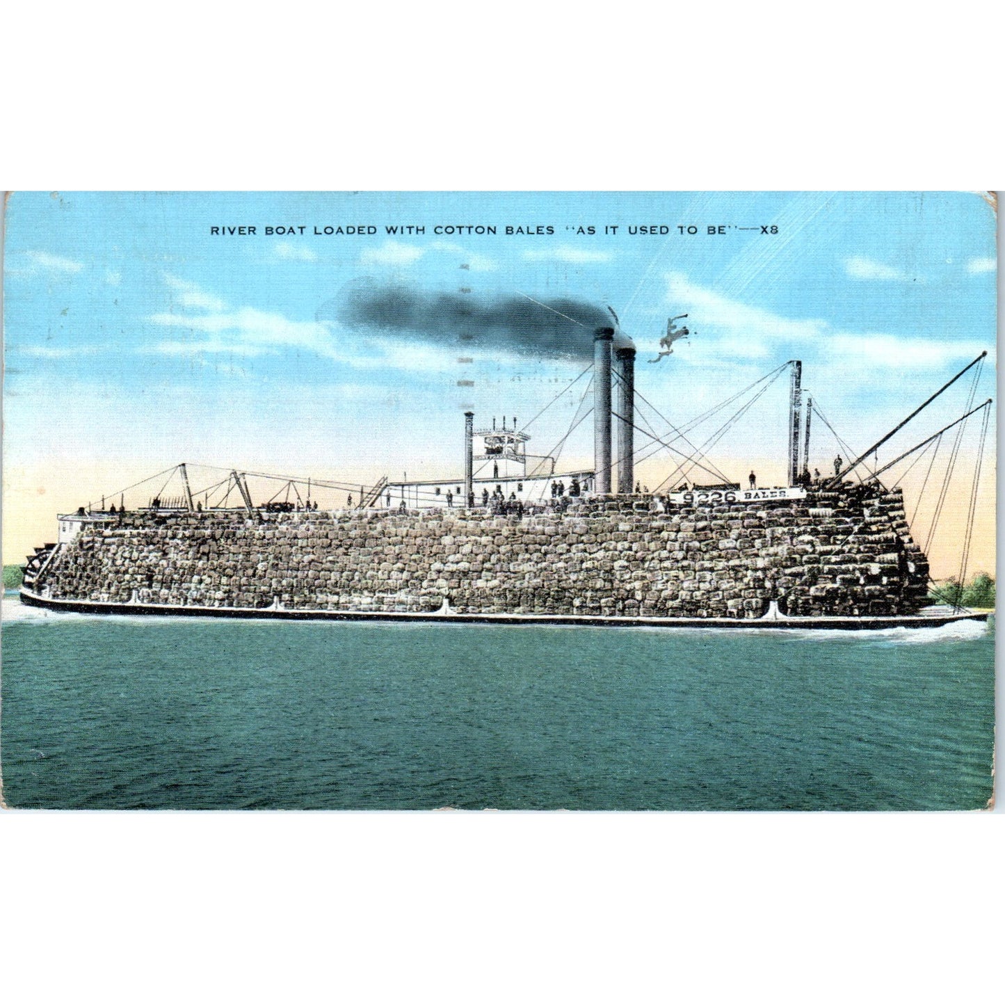 Riverboat Loaded With Cotton Bales St. Louis 1942 Original Postcard P1-15