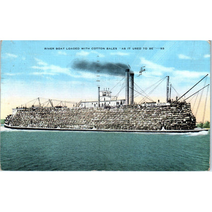 Riverboat Loaded With Cotton Bales St. Louis 1942 Original Postcard P1-15
