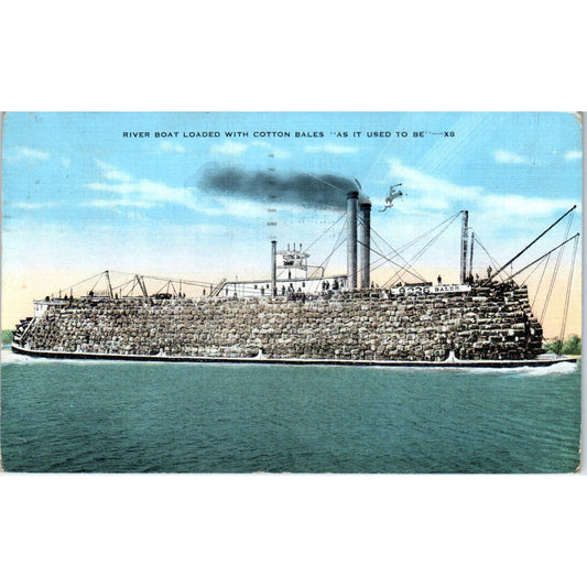 Riverboat Loaded With Cotton Bales St. Louis 1942 Original Postcard P1-15
