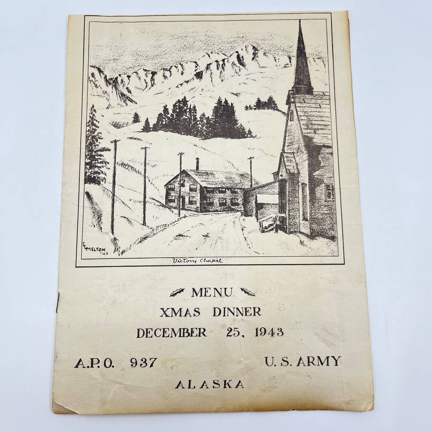 1943 Army Menu Christmas Dinner APO 937 Alaska Victory Chapel AB3