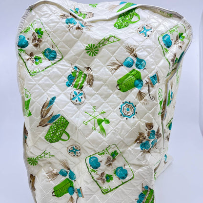 1950s MCM ATOMIC QUILTED PLASTIC APPLIANCE COVER Teal Farm Fruit 12 x 8 x 10 TA3