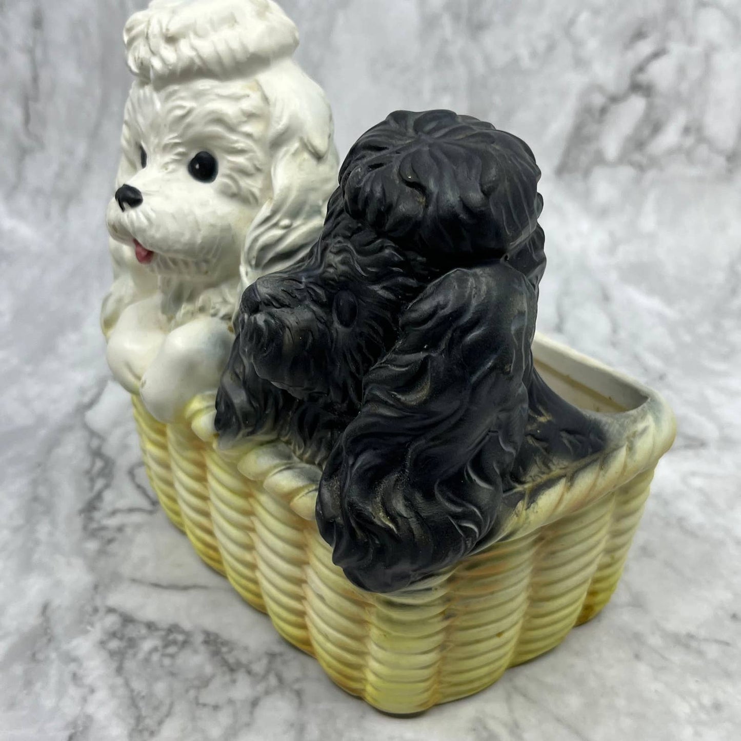 Vintage Inarco Black and White Poodles in Basket Planter/Vase E-3647 5.5x6" TI9