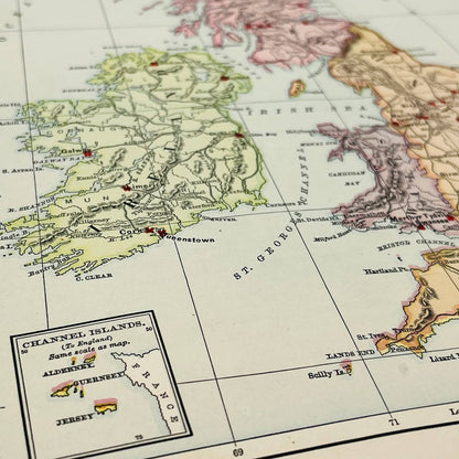 1896 Harper’s School Geography Map of BRITISH ISLES Color Engraved 9x12” FL1