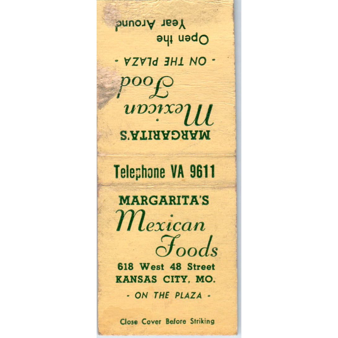 Margarita's Mexican Foods Kansas City MO Advertising Matchbook Cover SA9-M5