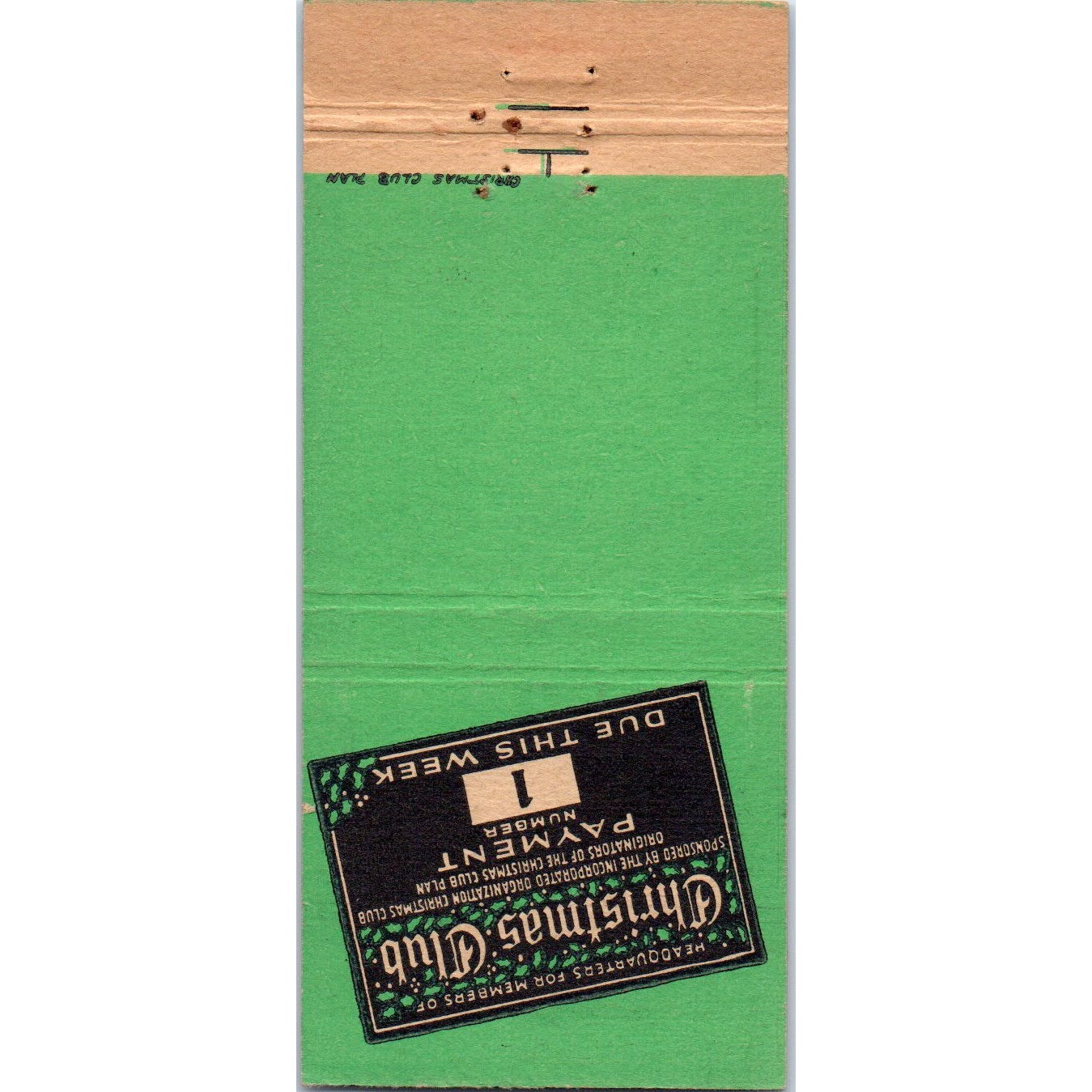 Christmas Club New York Advertising Matchbook Cover MM9-6