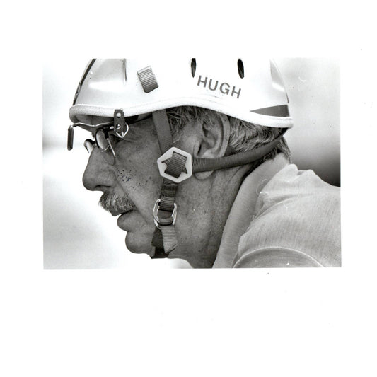 1983 Press Photo Cycling Hugh Dumont Dons Bicycle Helmet 8x10" AD3