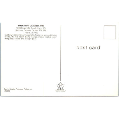 Sheraton-Caswell Inn Sudbury Ontario Canada Original Postcard TK1-P20