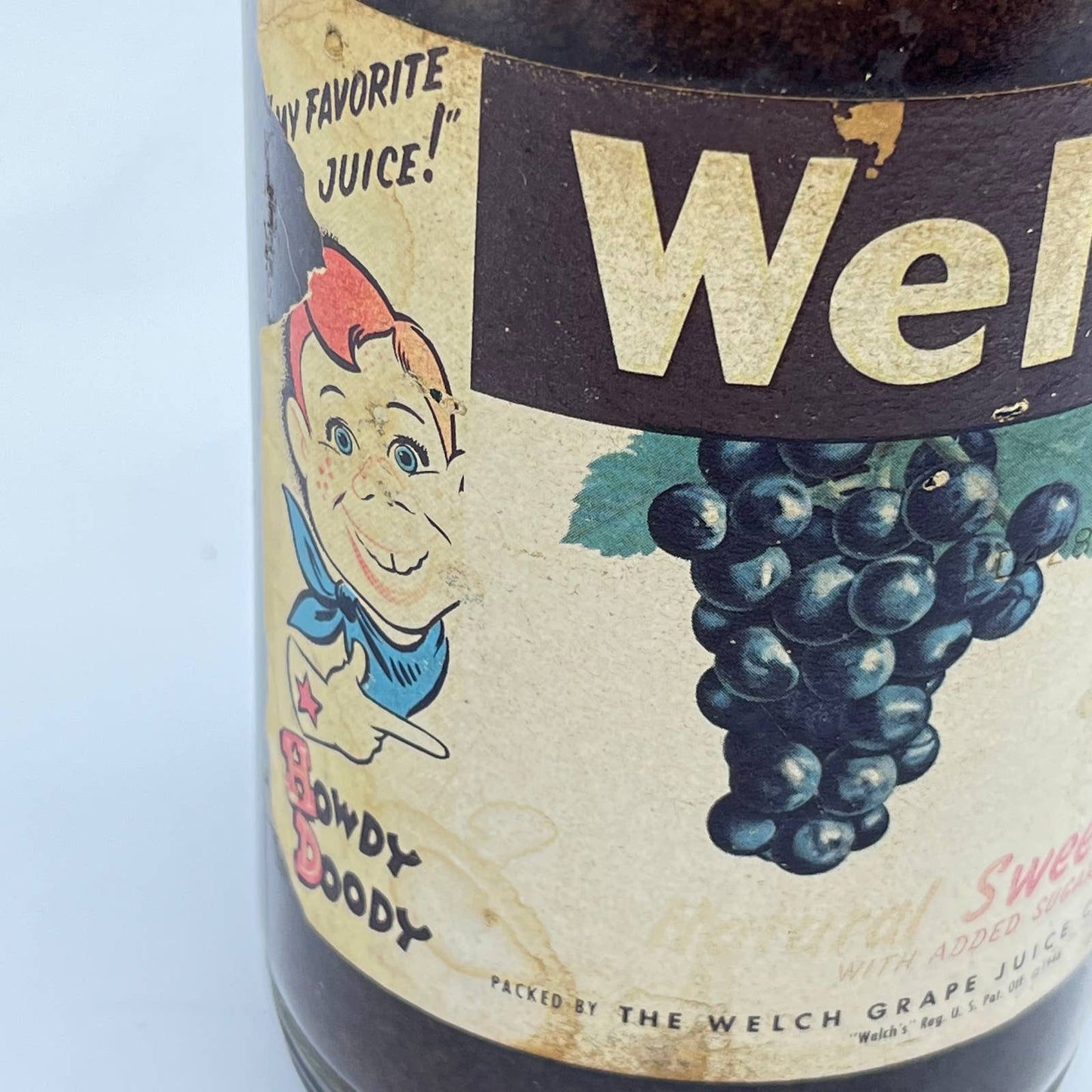 1950s Welch's 1.5 pts Howdy Doody Grape Juice Bottle UNOPENED TE5