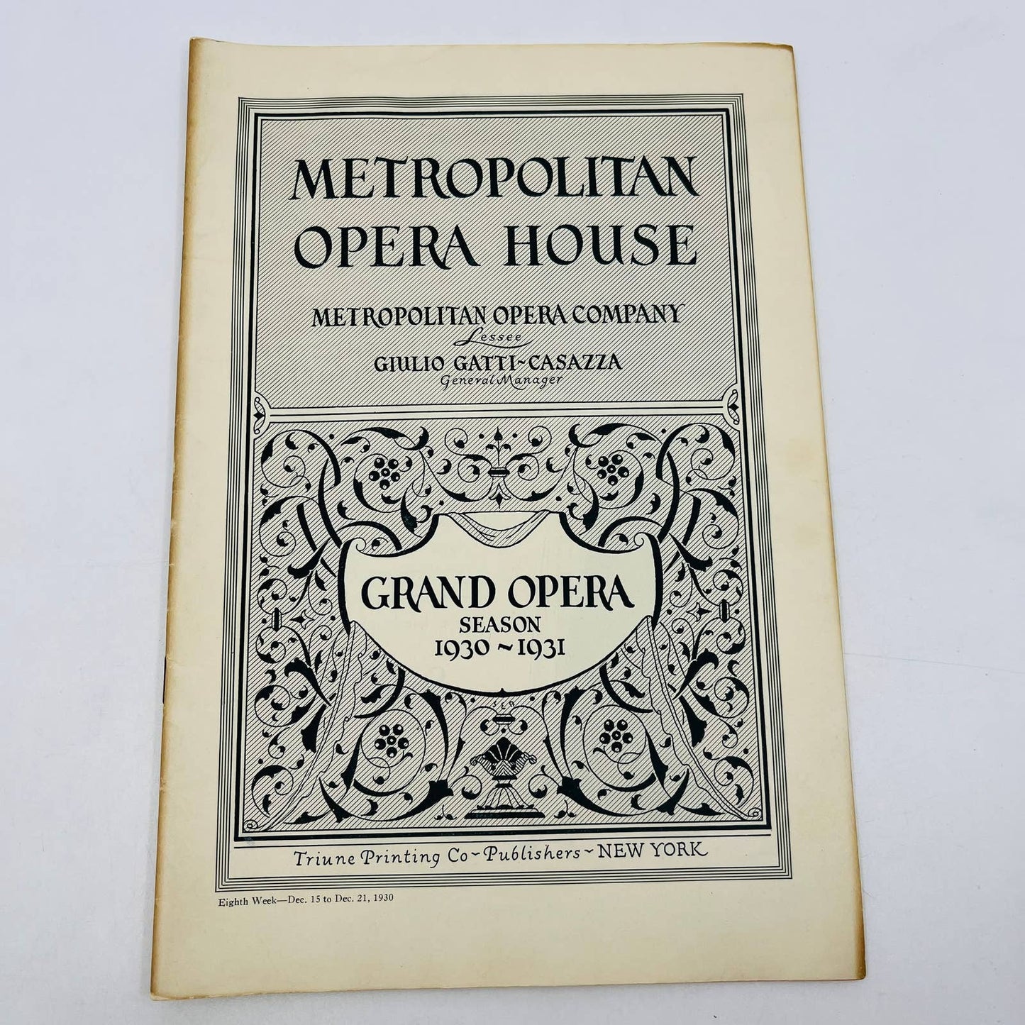 1930-31 Season Metropolitan Opera House (MET) Grand Opera Program Week 8 NYC TD6