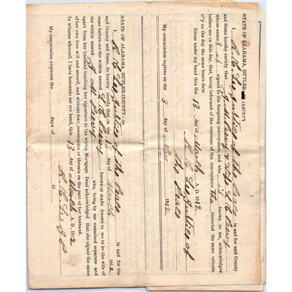 1913 State of Alabama Butler County Mortgage Deed J.M. Peevy AL AD6