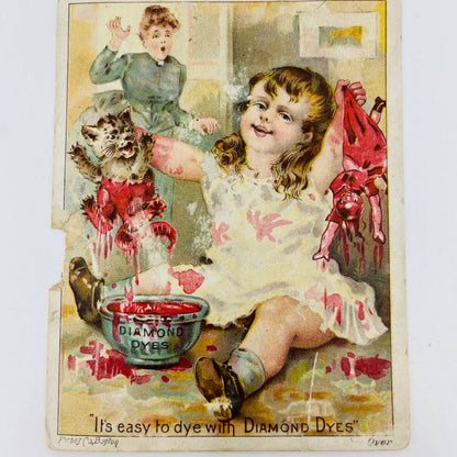 1880s Victorian Trade Card Diamond Dyes Dyed Kitty Cat Casner IL AA2