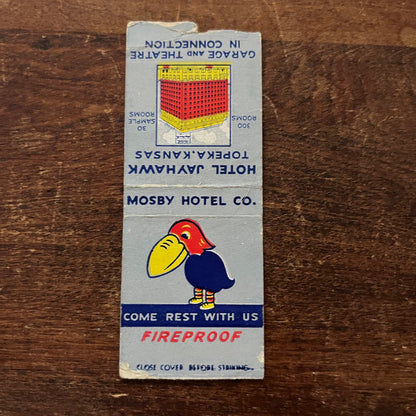 Hotel Jayhawk Topeka Kansas Advertising Matchbook Cover SB3-M4