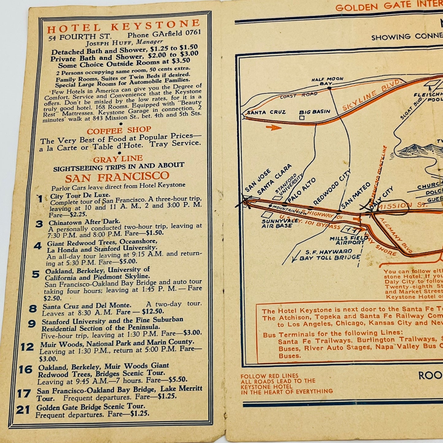 1939 SAN FRANCISCO HOTEL KEYSTONE MAP PAMPHLET WORLD’S FAIR GOLDEN GATE A1