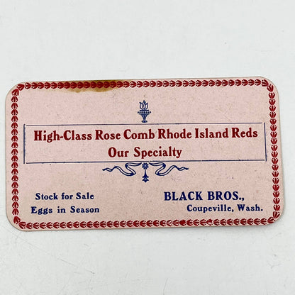 1906 Black Bros. Chicken Salesmen Coupeville Washington Business Card SC5