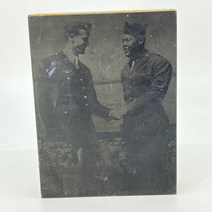 Photograph Engraving Typeset Print Block Military Soldiers Shake Hands  5x4” TE7