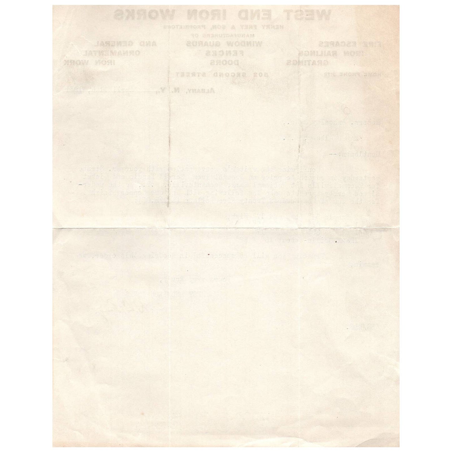 1911 West End Iron Works Letterhead Henry Frey Albany NY AC9