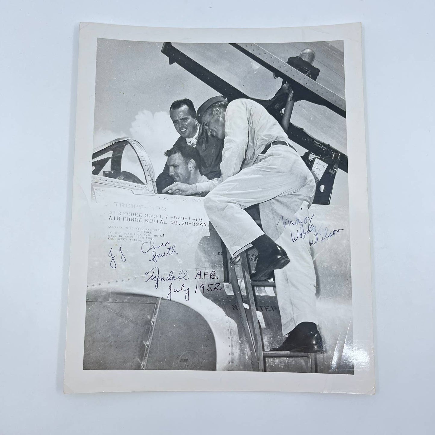 1952 Signed Photo Flight Test Pilot Mj. Woody Wilson Chris Smith F-94 8x10” AB2