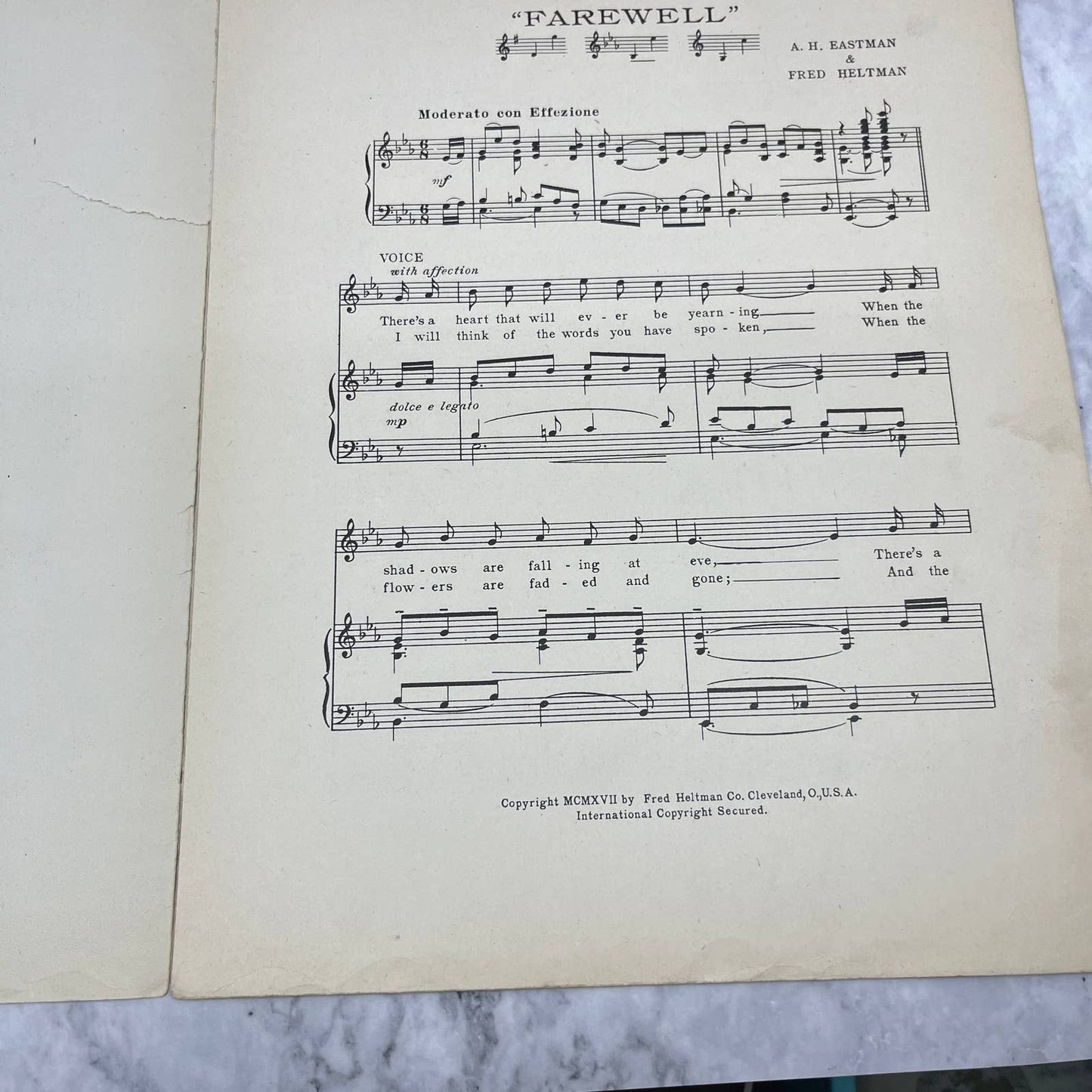 FAREWELL by A.H. Eastman & Fred Hellman 1917 LARGE FORMAT Sheet Music TJ4