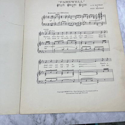 FAREWELL by A.H. Eastman & Fred Hellman 1917 LARGE FORMAT Sheet Music TJ4
