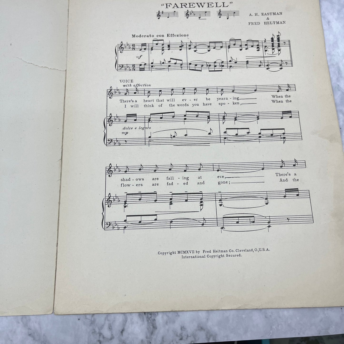 FAREWELL by A.H. Eastman & Fred Hellman 1917 LARGE FORMAT Sheet Music V41-2