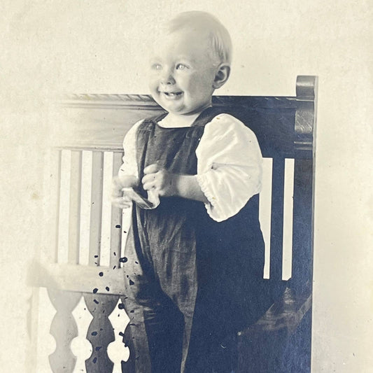 c1910 RPPC Real Photo Postcard Adorable Baby Toddler on Victorian Furniture SC9