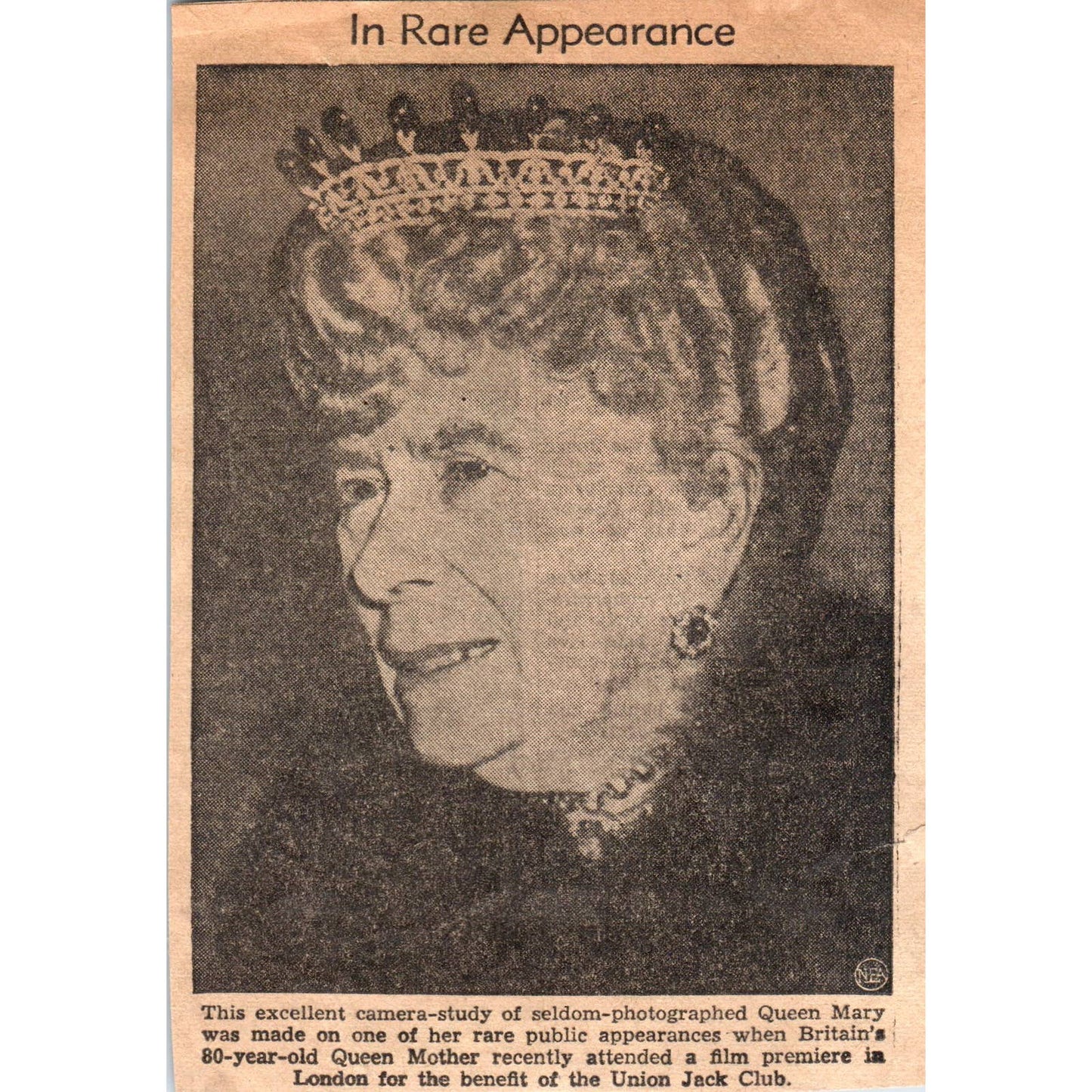 Vintage Clipped Newspaper Photo 80 Year Old Queen Mary Spotted in London SF2