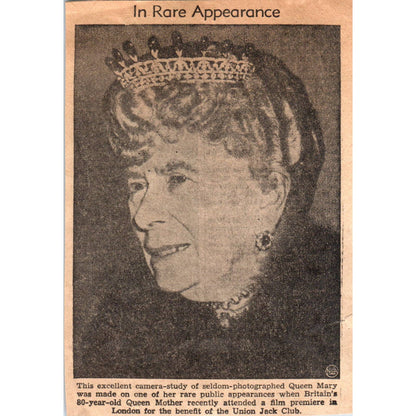 Vintage Clipped Newspaper Photo 80 Year Old Queen Mary Spotted in London SF2